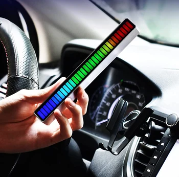  Околната Светлина RGB LED Цветен Музикален Ритъм на Светлина Авто Атмосфера Автомобила Светлини Звук Гласова Активация Звукосниматель Ритъм Лампа