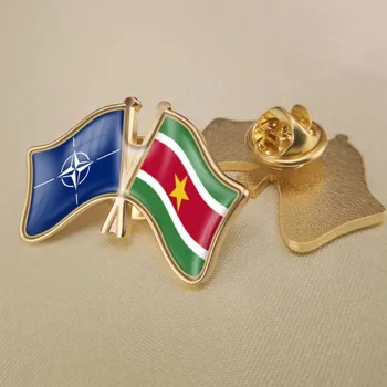  Организация на Северноатлантическия договор НАТО и Суринам Кръстосани Двойни Знамена приятелство Игли за ревери Брошки Икони