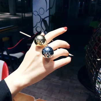  Преувеличени и модерен метална халка с топче, женски пръстен в стил пънк, хип-хоп, харадзюку, златен и сребърен цвят, отворен пръстен, очарователно бижу, подарък