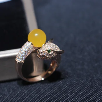  Пръстен с инкрустиран във формата на главата леопард, пръстен с променлив размер, качество на пръстен с микро-инкрустация на цирконий и диамант, проба 925, сребърни дамски пръстен