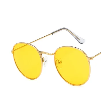  Ретро Кръгли Слънчеви Очила Нови Дамски розови, жълти Луксозни Огледални Слънчеви Очила Дамски Vintage слънчеви Очила в метални рамки