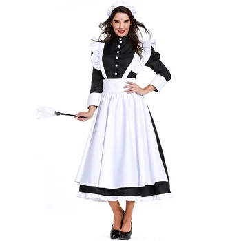 Рокля иконом в британския стил, обличам френска прислужница, рокля на германската мома, черно-бяла рокля, мъжки и женски стил