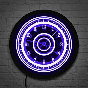  Светещи 3D Стенни Часовници с Копчета, не тикающими арабски цифри, осветени по Краищата, Бар Неонова реклама, Стенни Часовници с led подсветка