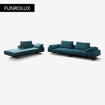  Светъл луксозен кожен диван хол Модерна постмодернистская проста комбинация от голям апартамент, Италиански минималистични диван