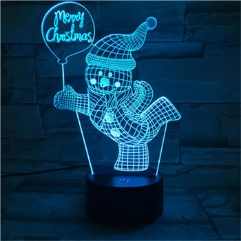  Снежен човек 3D Визуален Led лека нощ за Деца, Подарък Сензорен Бутон USB Настолна Настолна Лампа Начало Декор за Спалня Дистанционно Управление