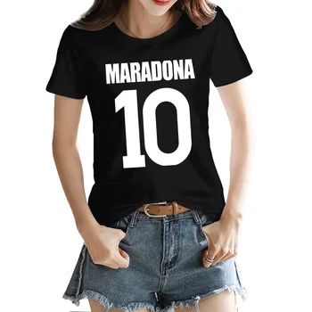  Тениска с кръгло деколте и графичен дизайн Maradona 10 Maradona, Черни Върхове Nerdy FreshTees на Европейския Размер