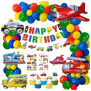 Украса За Рожден Ден На Дете, Честит Рожден Ден Банер Балон Венец Превозни Средства Парти За Рожден Ден Декор За Момче Детски Душ