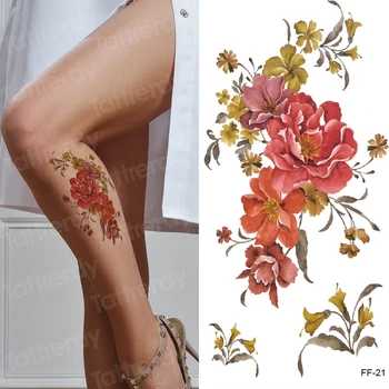  Фалшиви временни татуировки етикети рози цветя ръка на рамото си татуировка, водоустойчив дамски флаш татуировка по тялото си крак в тазобедрената ръкав живопис
