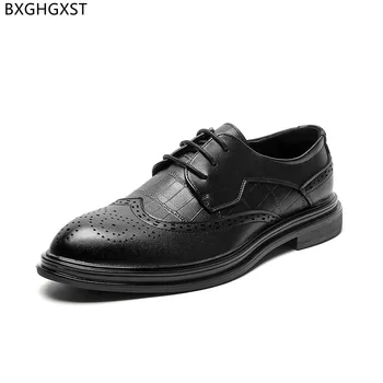  Черни Кожени Обувки Oxfords Мъжки Класически Броги Мъжки Официални Обувки, Кафяви Официални Обувки за Мъже 2022 Sapato Masculino Chaussure