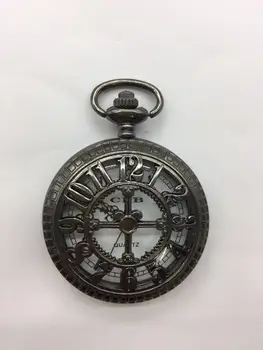  Черно антикварен моден кварцов часовник медальон с добро качество Колие джобни часовници