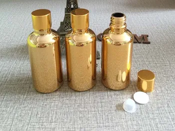  висококачествени етерични масла 50 мл златисто кафяво в стъклени бутилки за продажба на едро на кръгла празна златни стъклени бутилки-пипети с обем 50 мл