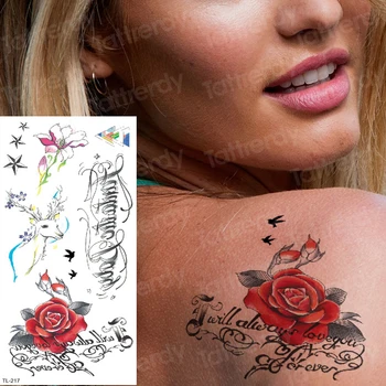  водоустойчив временни татуировки за жени, татуировка, секси татуировка във формата на цвете върху тялото, червена роза, татуировка на лос, елен, фалшива татуировка на гърба, еднорог