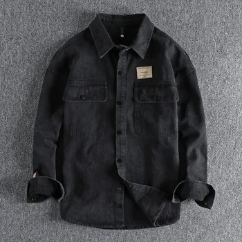  дългата 2023 в памучна риза от кепър лента през с гъста ръкав, мъжки ежедневни работни дрехи, есенно-зимния младежко палто 1078