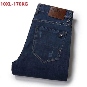  пролет лято мъжки дънки свободни панталони участък еластичността плюс размера на 8XL 9XL 10XL oversize директни сини дънки mferlier 52 54